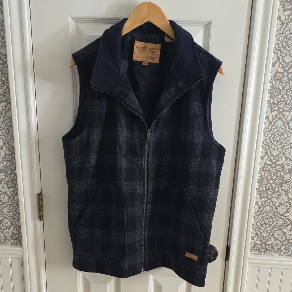 Powder River Outfitters Panhandle Men's Wool Zip Vest Blue Plaid Size Large​​